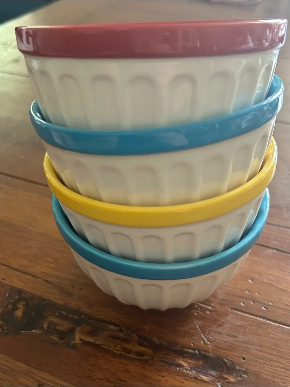 Starbucks 2007 Ceramic 12 ounce Ice Cream Bowls Yellow, Turquoise, and Red